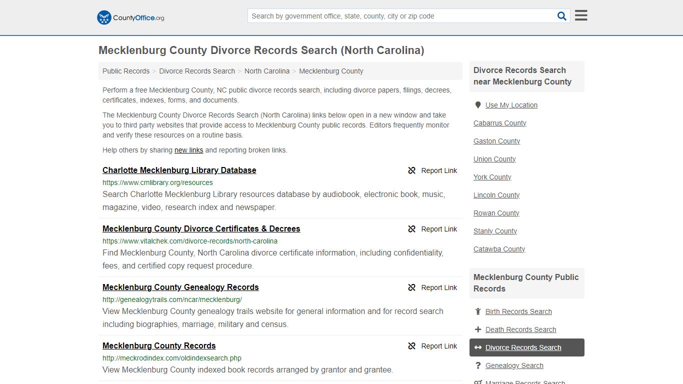 Mecklenburg County Divorce Records Search (North Carolina) - County Office