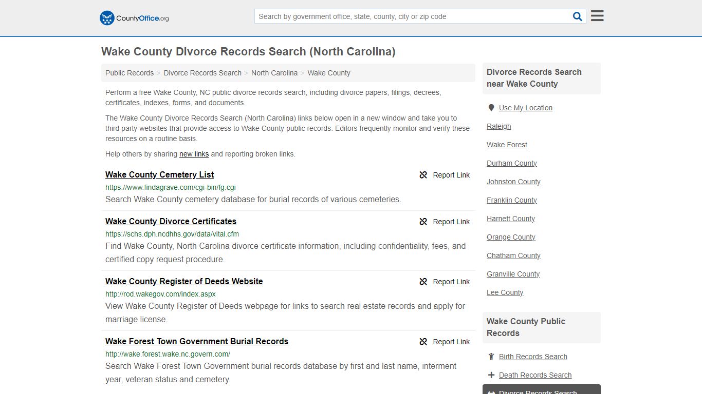 Wake County Divorce Records Search (North Carolina) - County Office